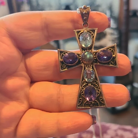 Nicky Butler SS with Amethyst And Blue Topaz Cross Pendant and Earring Set - Picture 4 of 6